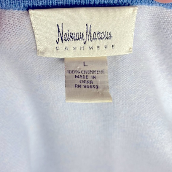 Neiman Marcus Pale Blue Cashmere Cardigan With Bow Cuff Detail - Picture 4 of 6